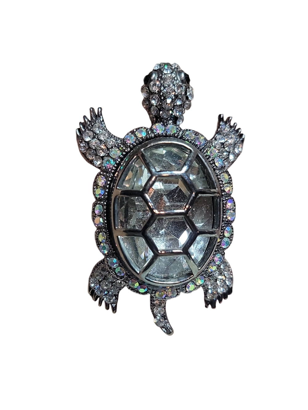 Vintage Rhinestone Turtle Brooch Pendant Stretch Ring Set Clear AB Crystal - Picture 2 of 6